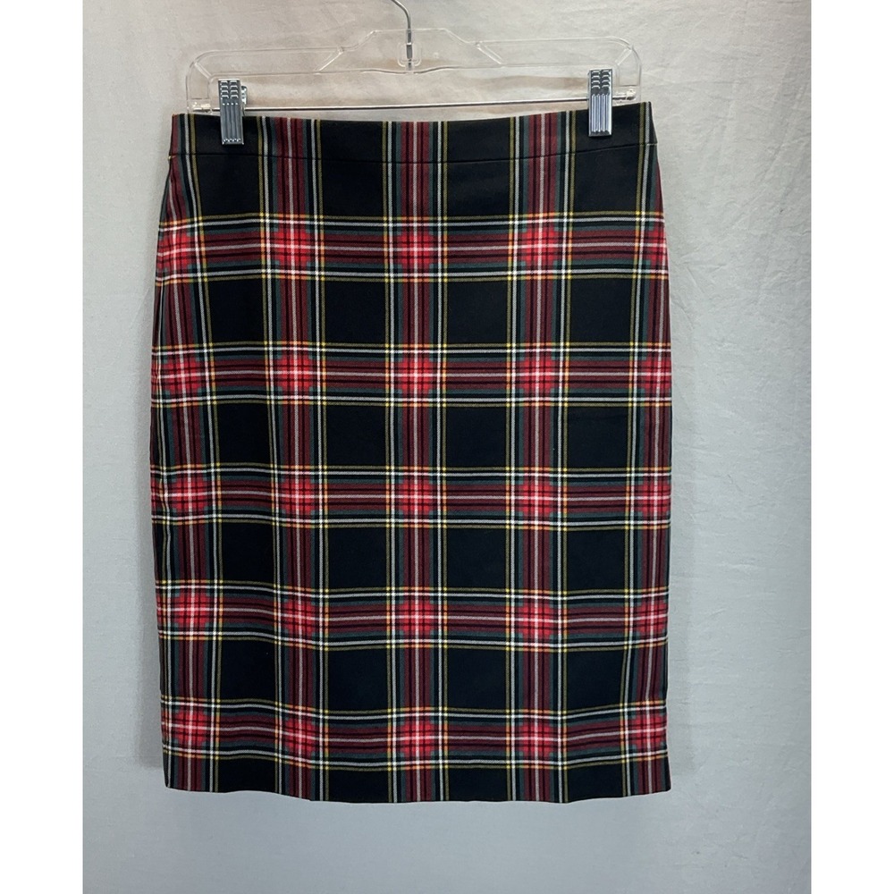 J. Crew Stewart Tartan Plaid Cotton Sateen Pencil Skirt Sz 6 Classic Preppy - Picture 2 of 10